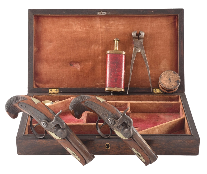 (A) EXTREMELY RARE CASED SET OF PHILADELPHIA STYLE DERINGERS BY STEPHEN ODELL - NATCHEZ, ADAMS COUNTY, MISSISSIPPI (1845-1861).