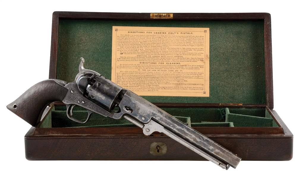 (A) CASED ENGRAVED COLT LONDON 1851 NAVY PERCUSSION REVOLVER (1860).