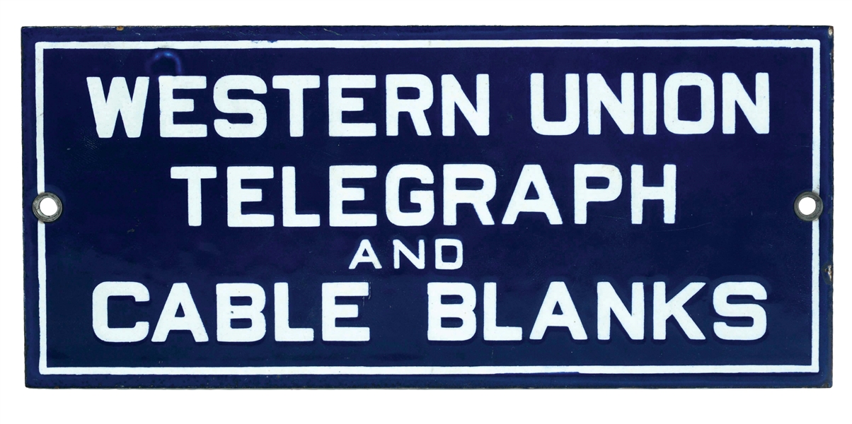 WESTERN UNION TELEGRAPH & CABLE BLANKS PORCELAIN SIGN.