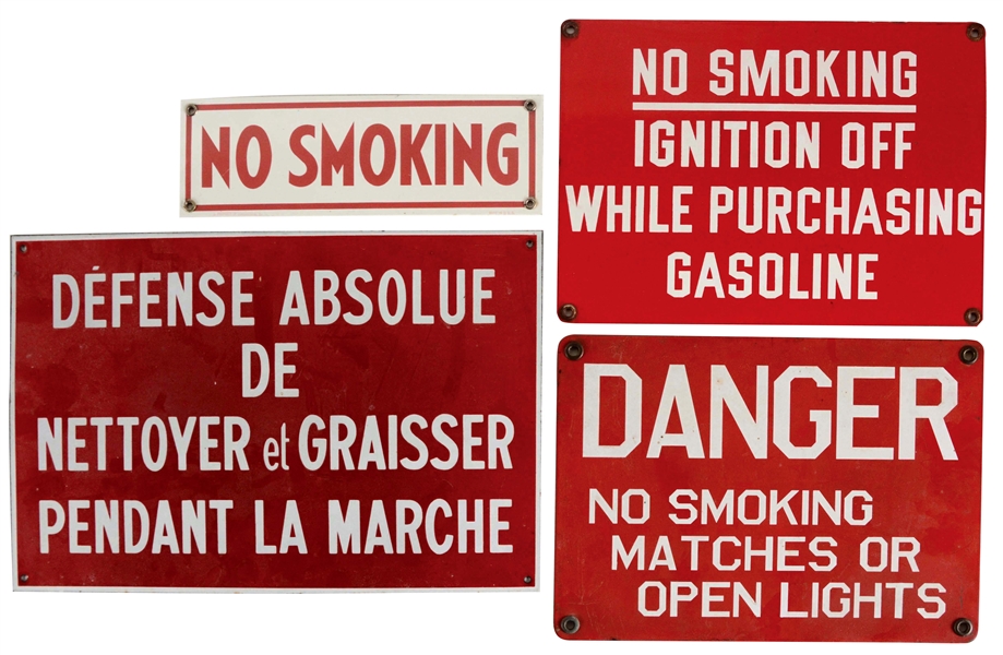 LOT OF 4: PORCELAIN SIGNS FOR DANGER & NO SMOKING.