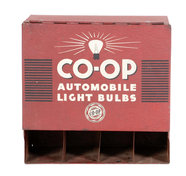 CO-OP AUTOMOBILE LIGHT BULBS TIN STORE DISPLAY CABINET. 