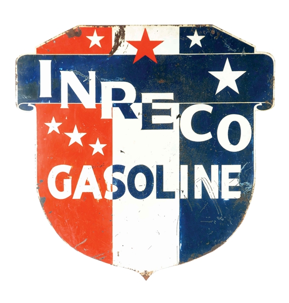 INRECO GASOLINE PAINTED METAL SHIELD SIGN.