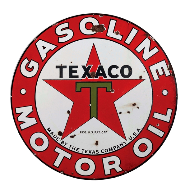 TEXACO GASOLINE & MOTOR OIL PORCELAIN SIGN.