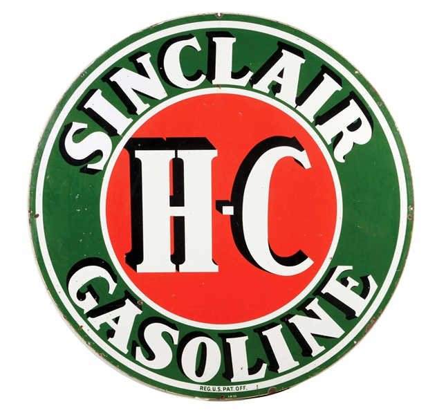 SINCLAIR H-C GASOLINE PORCELAIN SERVICE STATION SIGN.