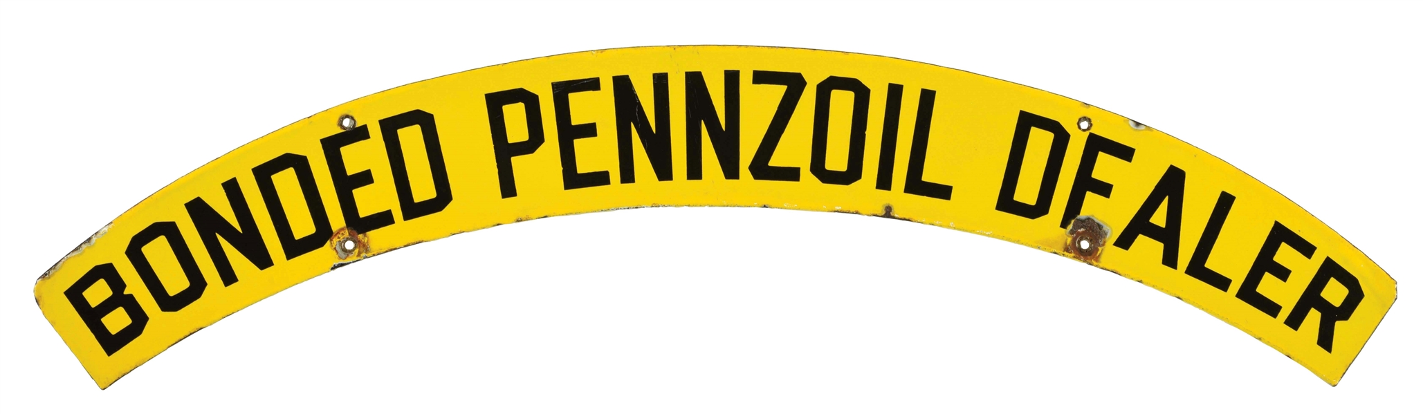 PENNZOIL MOTOR OIL BONDED DEALER PORCELAIN CURB SIGN TOPPER.