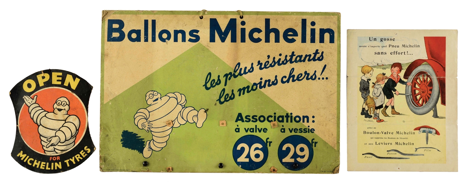 LOT OF 3: MICHELIN TIRES ADVERTISING PIECES. 