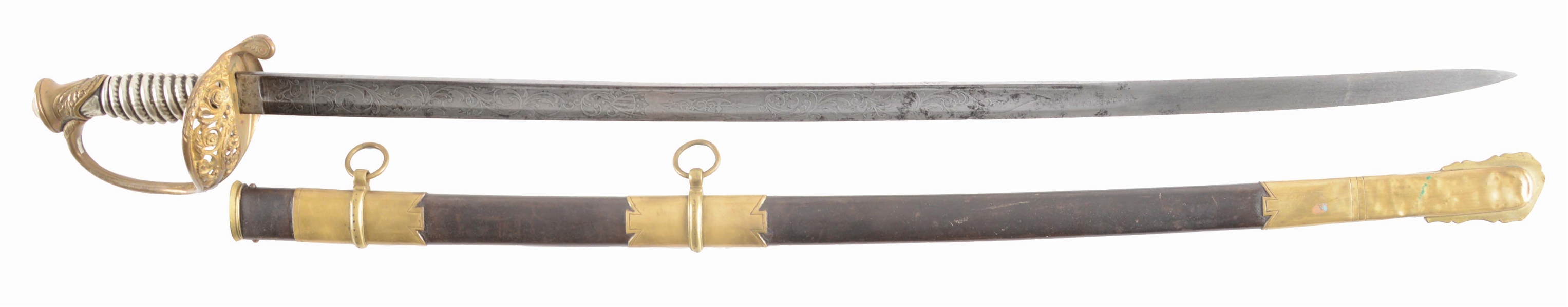 AN ATTRACTIVE 1850 FOOT OFFICERS SABER WITH SILVER GRIP.
