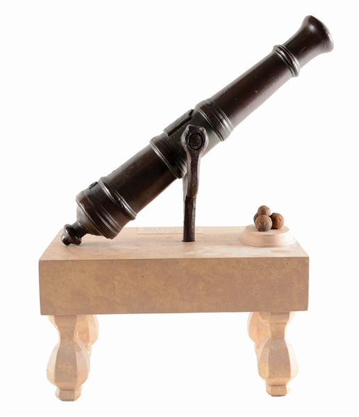 HISTORIC FRENCH BRONZE SWIVEL CANNON FOUND AT LAKE GEORGE, EX. WILLIAM GUTHMAN COLLECTION.