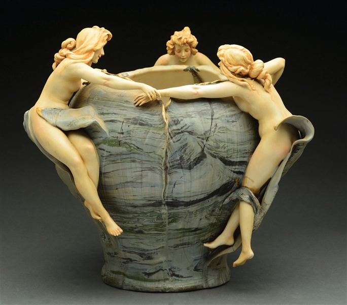 LARGE AMPHORA VASE WITH 3 NUDE WOMEN. 