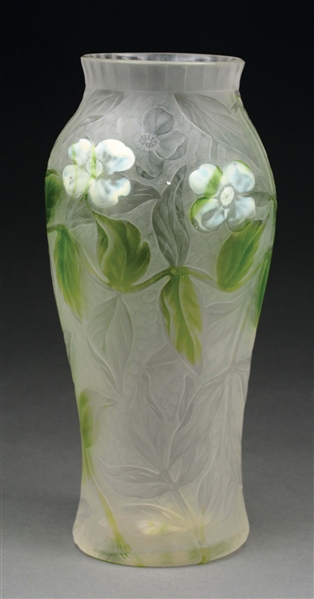 TIFFANY PADDED AND CARVED CAMEO VASE.