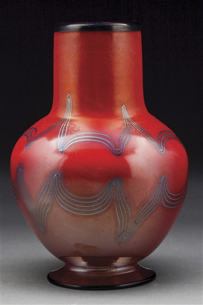 TIFFANY FAVRILE RED DECORATED VASE.