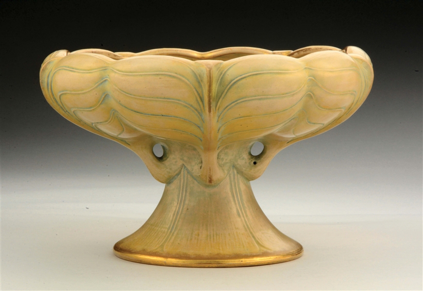 PAUL DACHSEL CERAMIC FOOTED COMPOTE OF FIVE STYLIZED LEAVES.