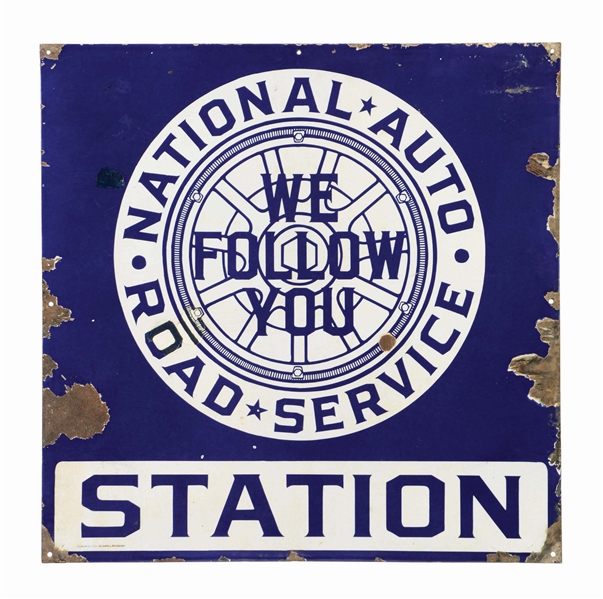 NATIONAL AUTO ROAD SERVICE STATION PORCELAIN SIGN.