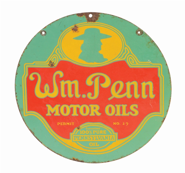 WILLIAM PENN MOTOR OILS PORCELAIN CURB SIGN.