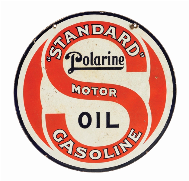 STANDARD GASOLINE & POLARINE MOTOR OIL OF NEW JERSEY PORCELAIN CURB SIGN.