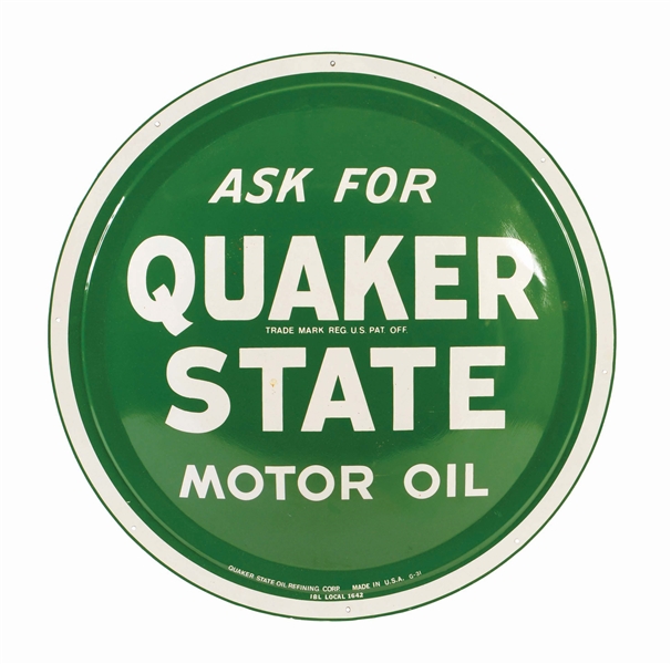 QUAKER STATE MOTOR OIL TIN BUBBLE SIGN.