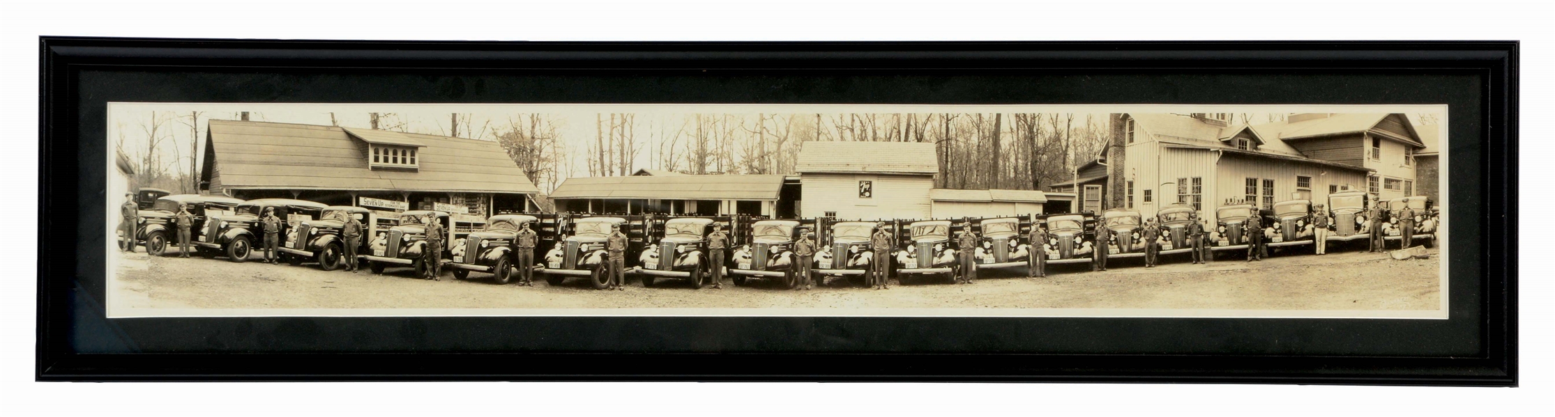 SEVEN UP DELIVERY SERVICE DRIVERS YARD LOG FRAMED PHOTOGRAPH.