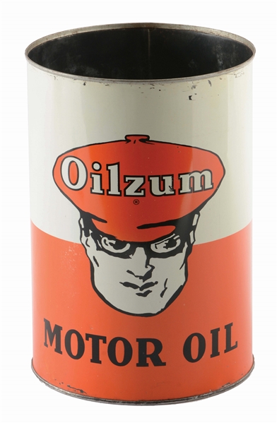 OILZUM MOTOR OIL 5 QUART CAN W/ OSWALD GRAPHIC.