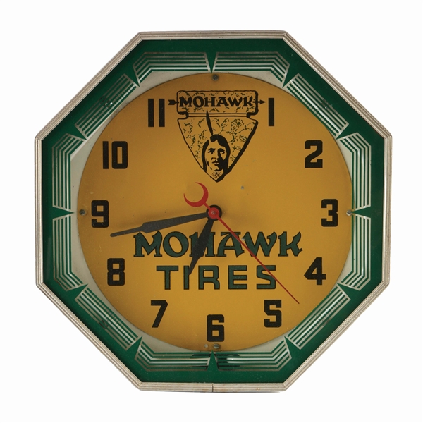 MOHAWK TIRES NEON PRODUCTS ADVERTISING CLOCK.
