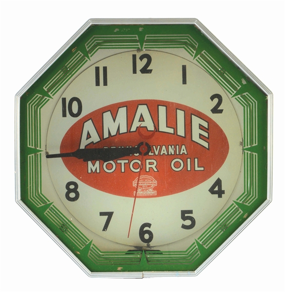 AMALIE MOTOR OIL NEON PRODUCTS SERVICE STATION CLOCK.