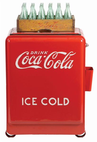 DRINK ICE COLD COCA COLA WESTINGHOUSE COOLER W/ BOTTLES & CRATES.