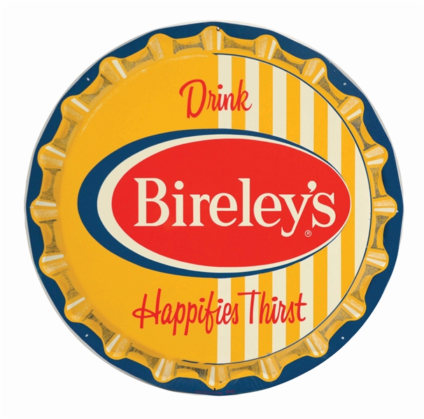 BIRELEYS BOTTLE CAP TIN ADVERTISING SIGN.