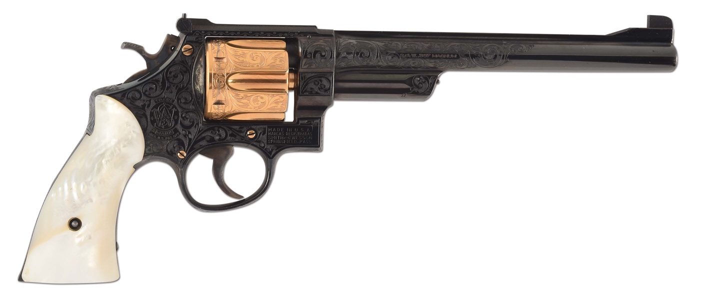 (C) ENGRAVED AND GOLD PLATED SMITH & WESSON S SERIES MODEL 27 DOUBLE ACTION REVOLVER (1954-1955).