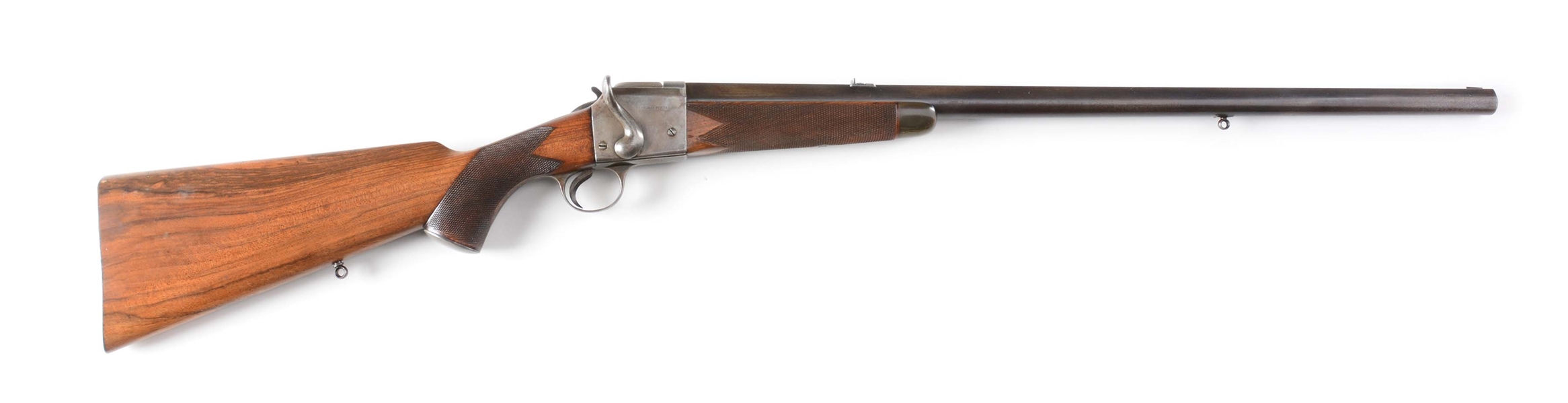 (A) FIELDS PATENT SINGLE SHOT DROPPING BLOCK SPORTING RIFLE FINISHED AND RETAILED BY THOMAS TURNER FOR NEW BRUNSWICK COMPANY, MOST LIKELY FOR THE SEAL TRADE.