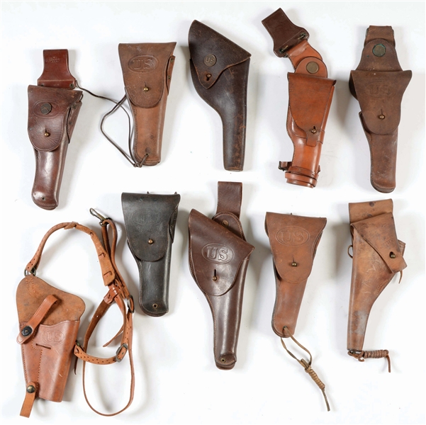 LOT OF 10: U.S. ARMY LEATHER HOLSTERS.