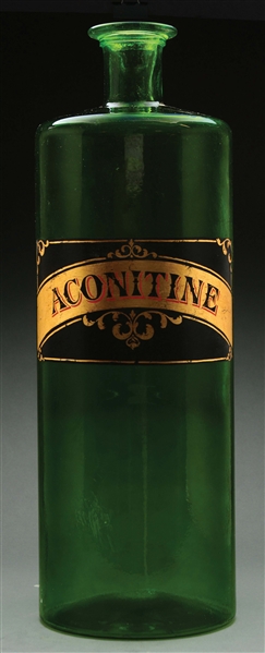 MONUMENTAL EMERALD GREEN GLASS APOTHECARY BOTTLE.