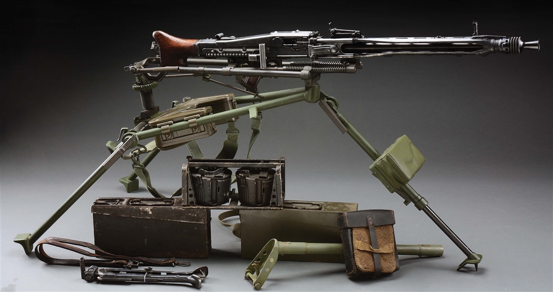(N) ICONIC WORLD WAR II GERMAN MG-42 MACHINE GUN WITH TWO MOUNTS AND ACCESSORIES (CURIO AND RELIC).