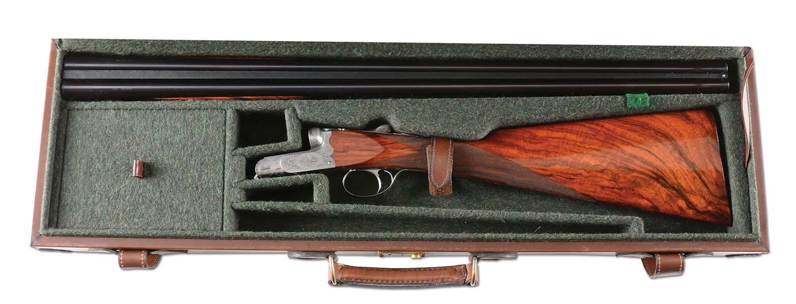 (M) DESIRABLE 20 GAUGE FRATELLI RIZZINI MODEL R2 GAME SHOTGUN WITH GAME SCENE AND SCROLL BY PATELLI WITH CASE.