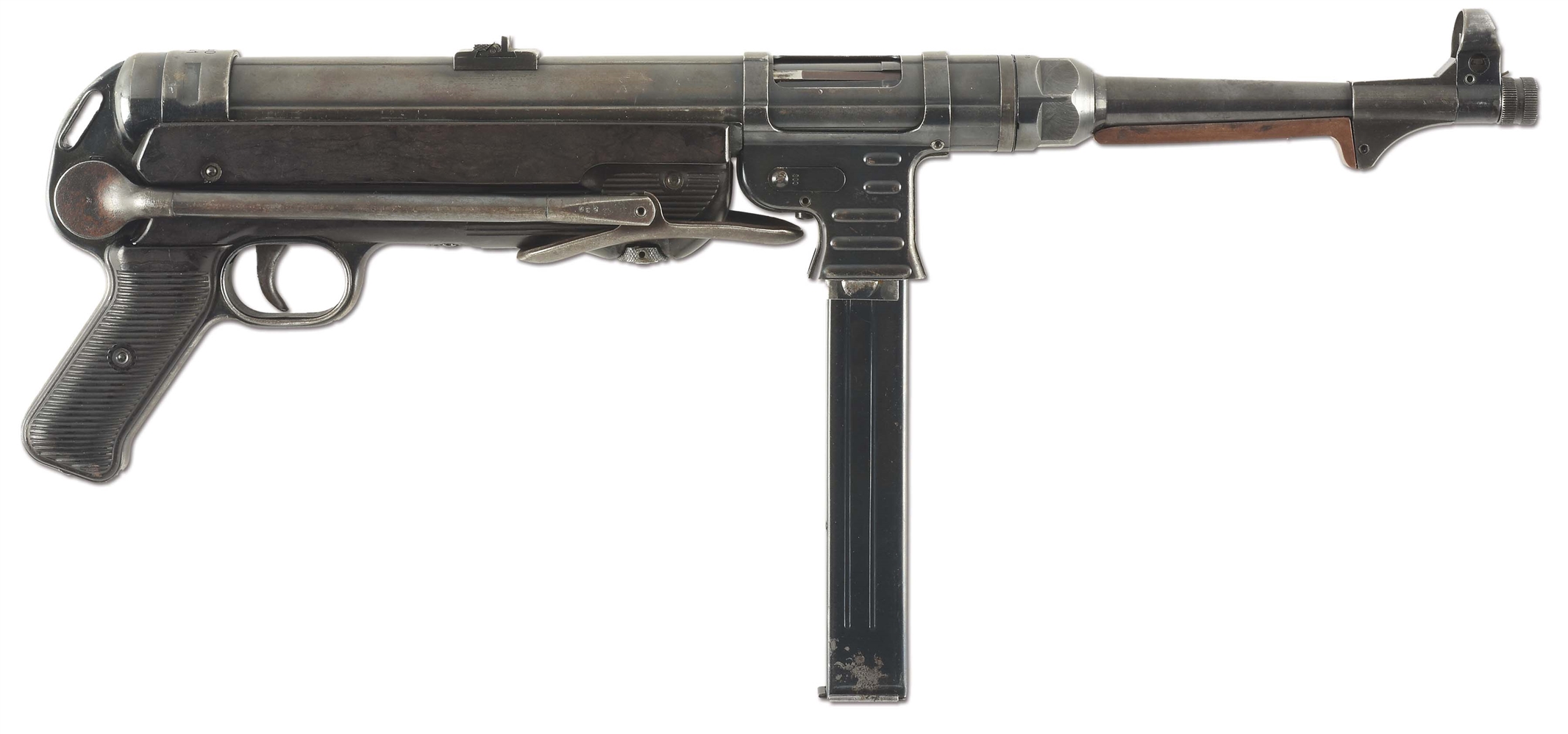 (N) FANTASTIC ALL ORIGINAL HAENEL MANUFACTURED MATCHING NUMBERED GERMAN WW2 MP-40 MACHINE GUN (CURIO AND RELIC).