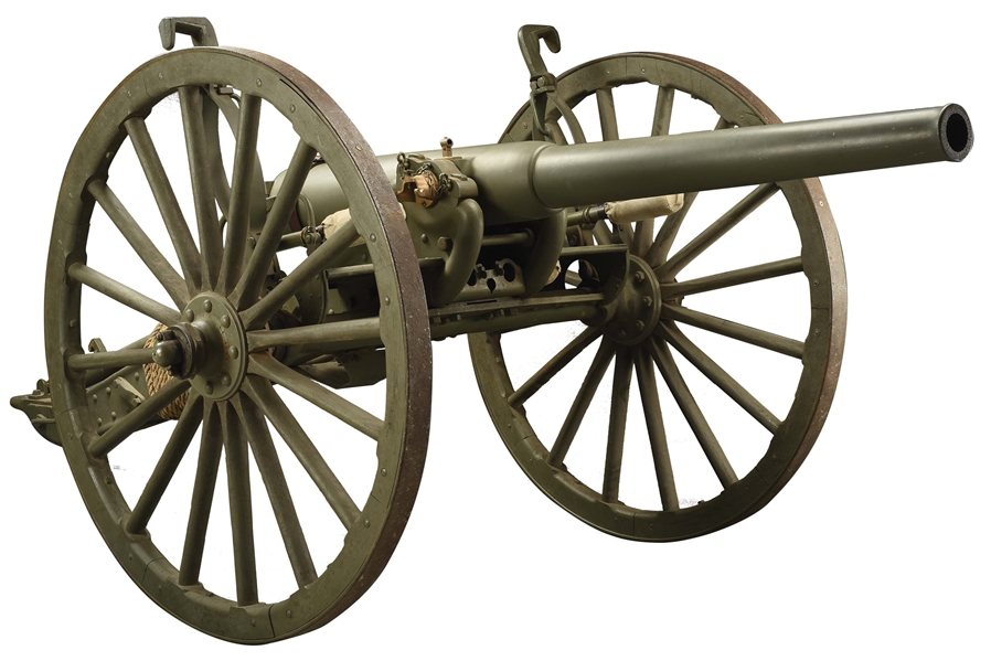 TREMENDOUS BEAUTIFUL CONDITION WATERVLIET ARSENAL 1898 DATED TUBE 3.2 INCH ANTIQUE CANNON ON AN ORIGINAL CARRIAGE.