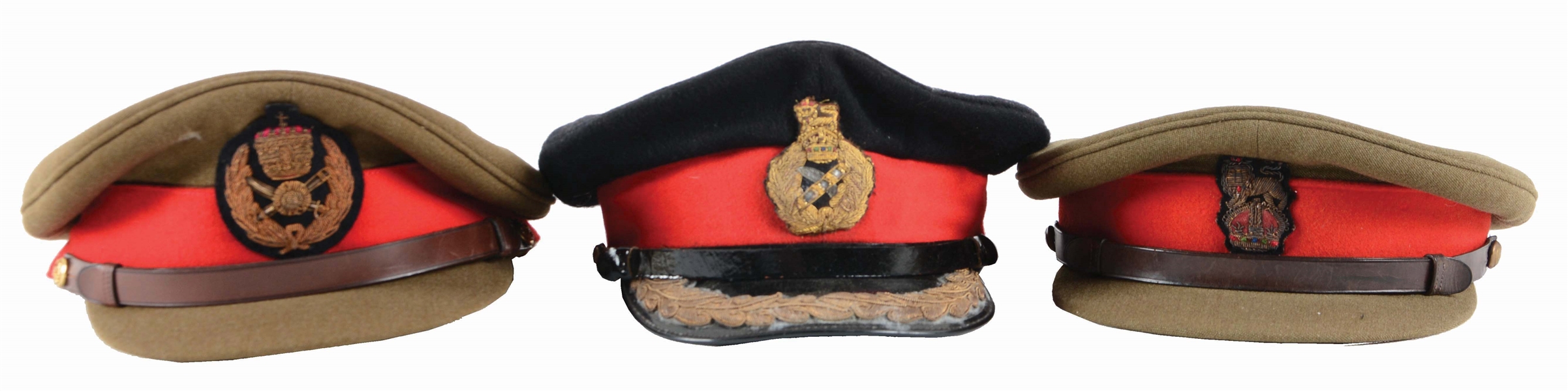 LOT OF 3: BRITISH & COMMONWEALTH OFFICERS PEAKED CAPS.