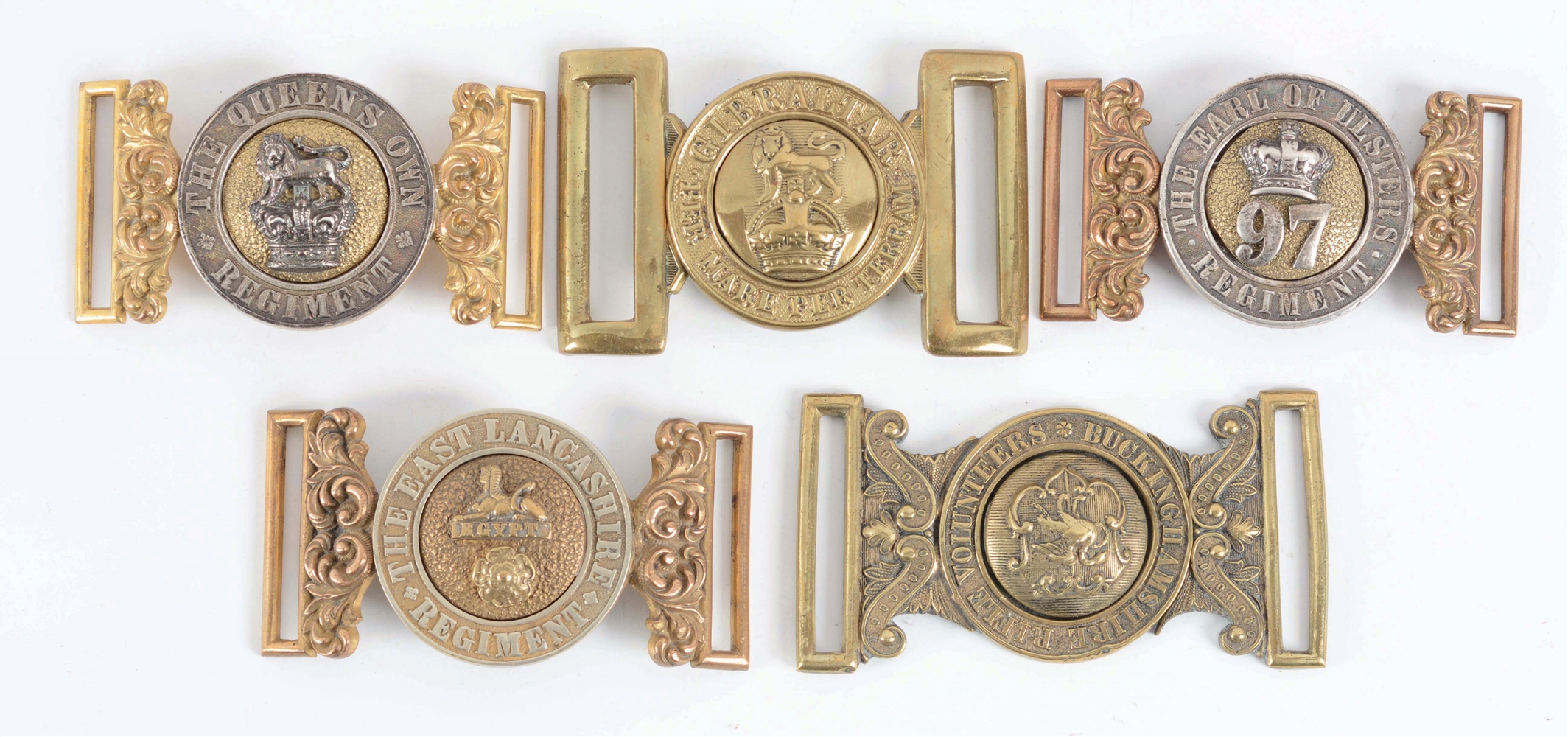 LOT OF 5: VICTORIAN BRITISH ARMY BELT BUCKLES.