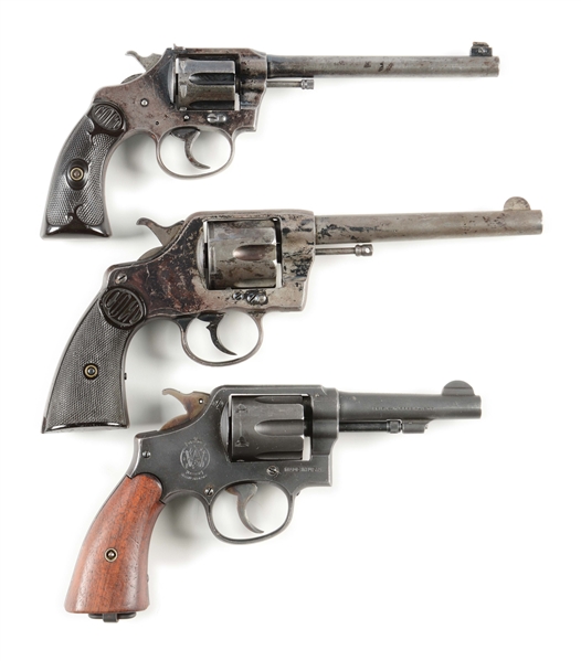 (C+A) LOT OF 3: COLT POLICE POSITIVE TARGET, 1895 COLT NAVY & U.S. NAVY SMITH & WESSON REVOLVERS.