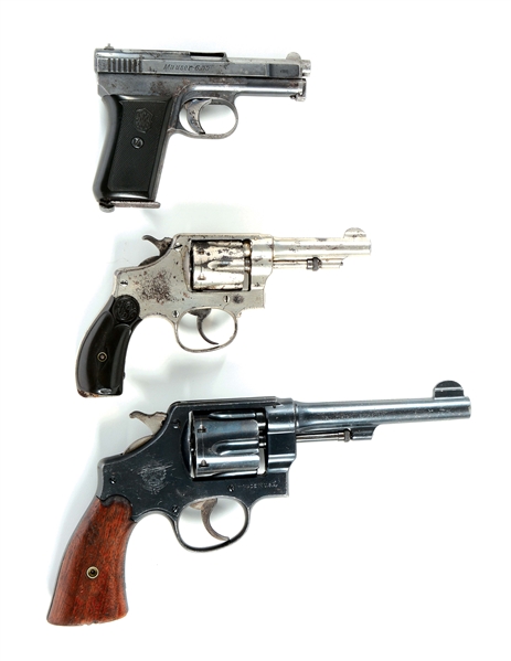 (C) LOT OF 3: MAUSER 1910 AND 2 SMITH & WESSON REVOLVERS.