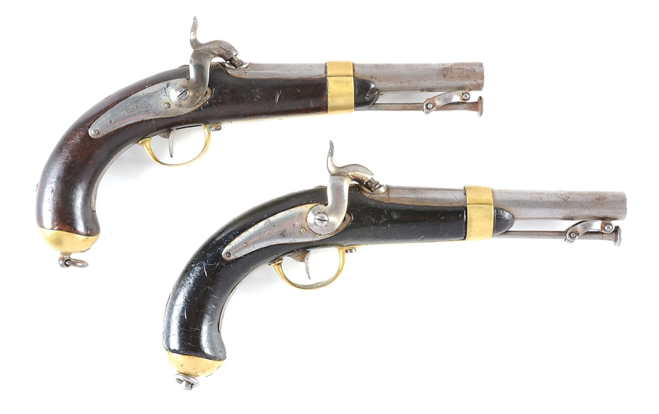 (A) LOT OF TWO: FRENCH MODEL 1837 MARINE PISTOLS BY M.R. DE CHATELLERAULT.