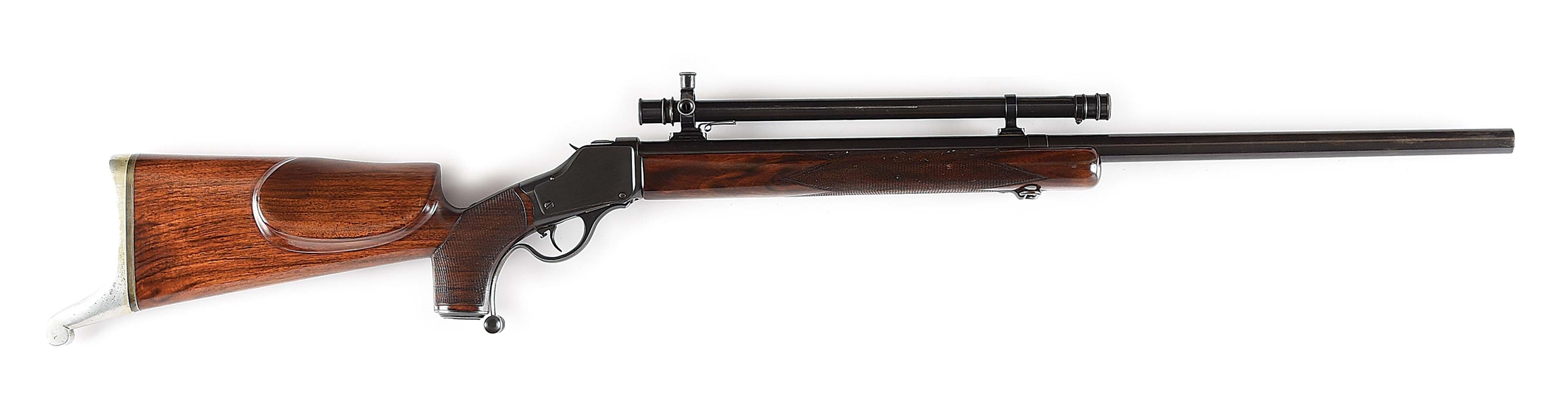 (C) LEFT-HANDED WINCHESTER MODEL 1885 SINGLE SHOT MID RANGE TARGET RIFLE WITH BARREL AND ACTION WORK BY H. M. POPE AND STOCKS BY GRIFFIN & HOWE.