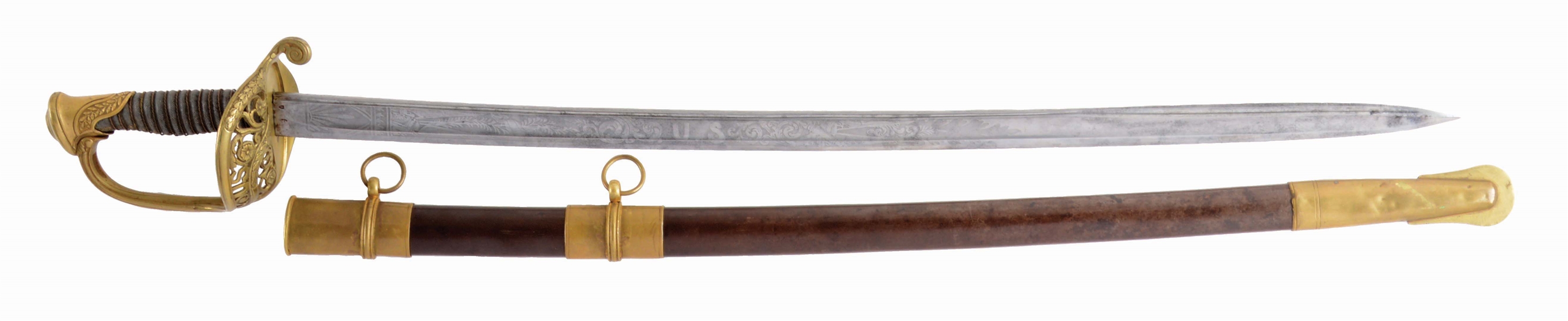 A GOOD IMPORTED 1850 STAFF & FIELD OFFICERS SABER WITH SHEATH.