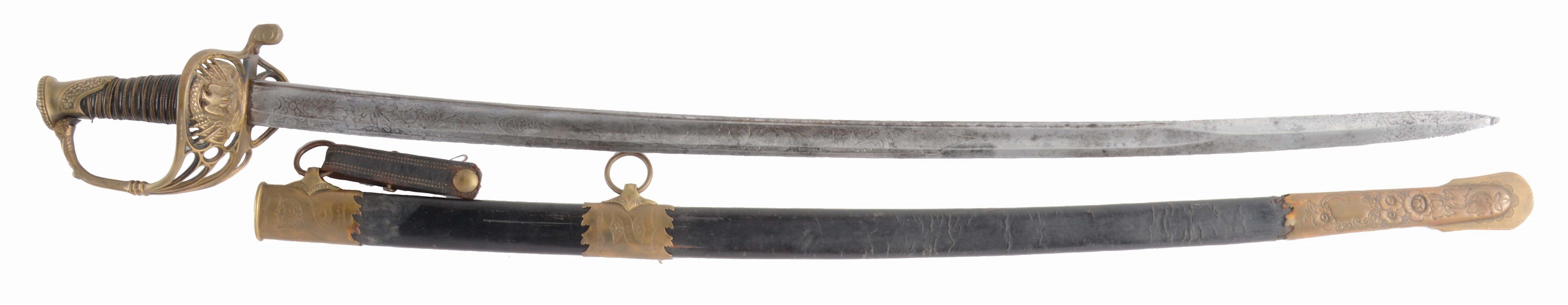 AN 1850 FOOT OFFICERS SABER, IMPORTED AND RETAILED BY H. SAUERBIER, NEWARK, NEW JERSEY.