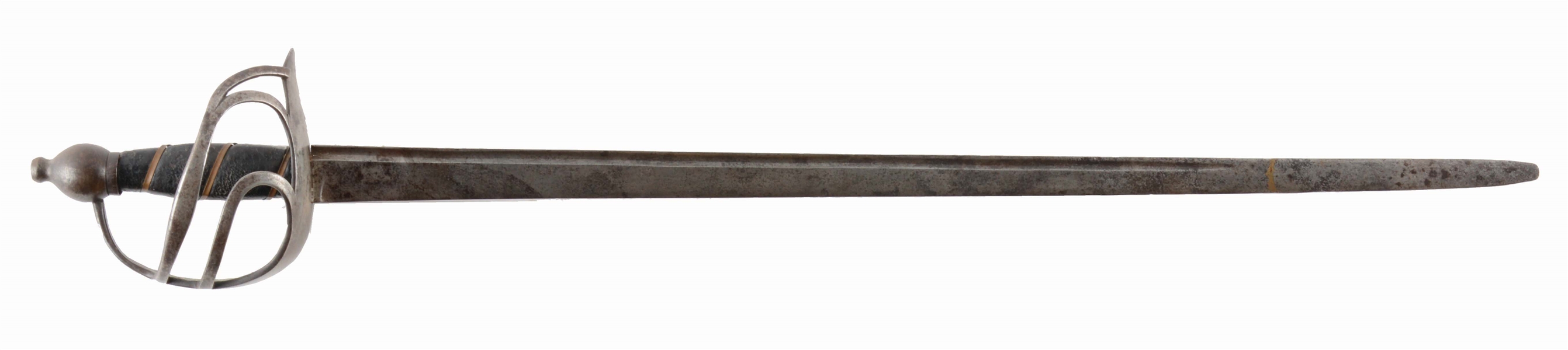 A REVOLUTIONARY WAR PERIOD AMERICAN (?) SWORD OF MILITARY TYPE WITH THREE BRANCH STEEL GUARD.