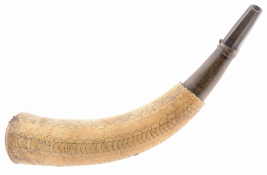 ENGRAVED POWDER HORN DATED 1794.