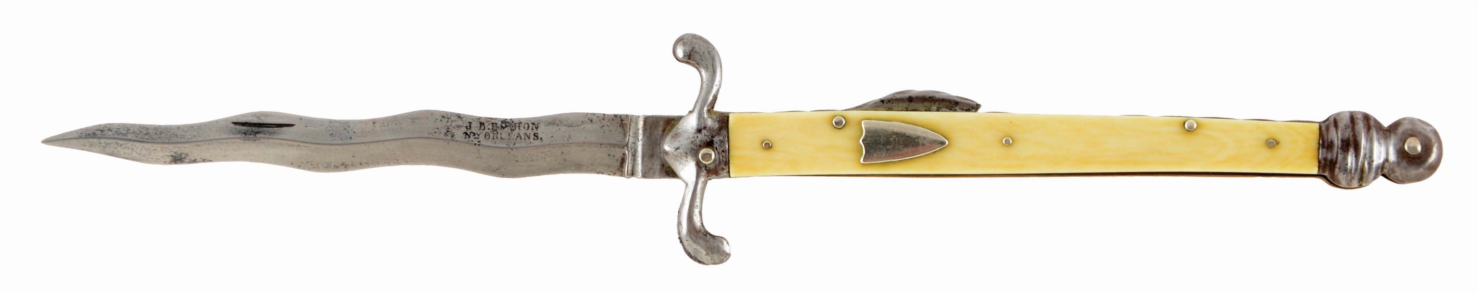 1850S ERA NEW ORLEANS FOLDER WITH IVORY GRIP AND KRIS TYPE BLADE.