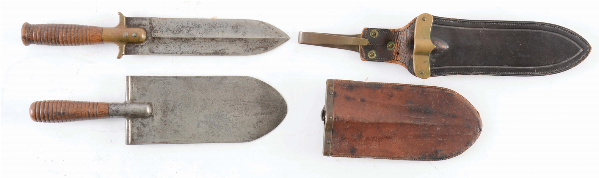 LOT OF 2: INDIAN WARS TROWEL-KNIVES WITH SHEATHS.
