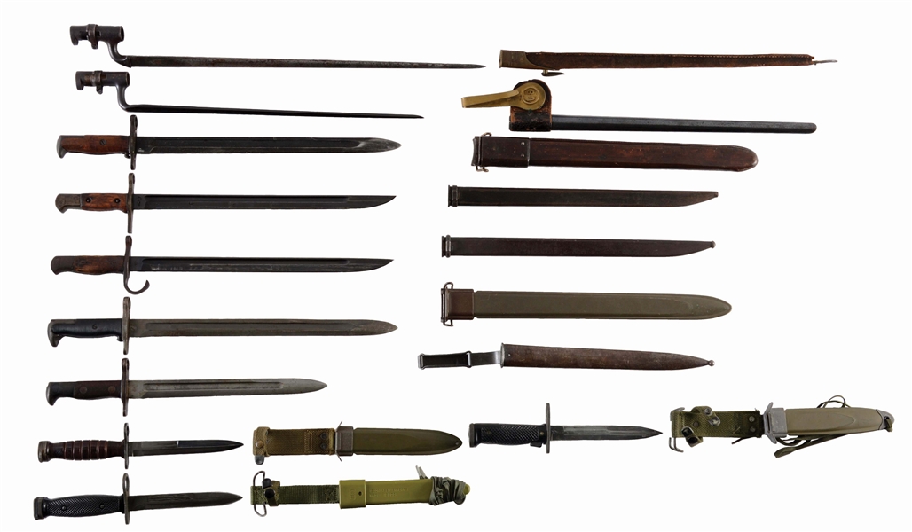LOT OF 10: MIXED MILITARY BAYONETS AND SCABBARDS. 