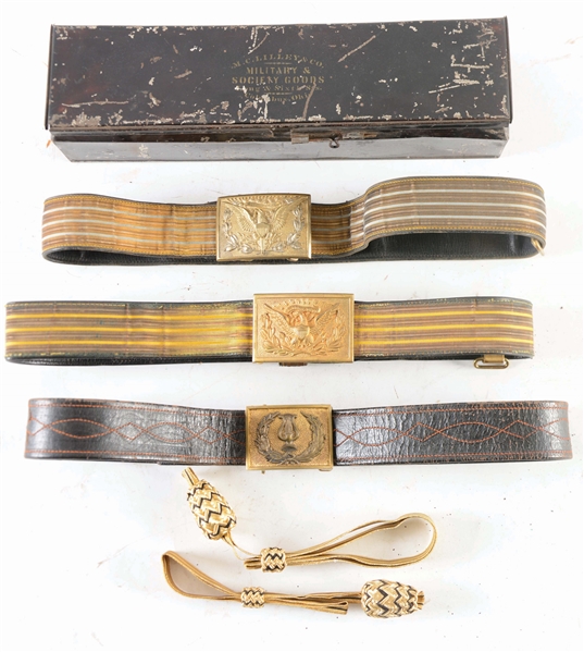 LOT OF 6: INDIAN WARS TO SPANISH-AMERICAN ERA FOUR SWORD BELTS AND TWO OFFICER SWORD KNOTS.