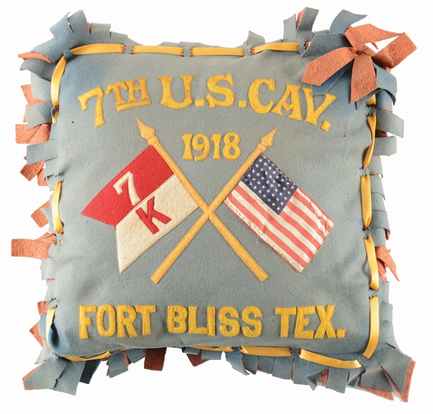 WORLD WAR I ERA 7TH CAVALRY GUIDON AND FLAG PILLOW COVER.