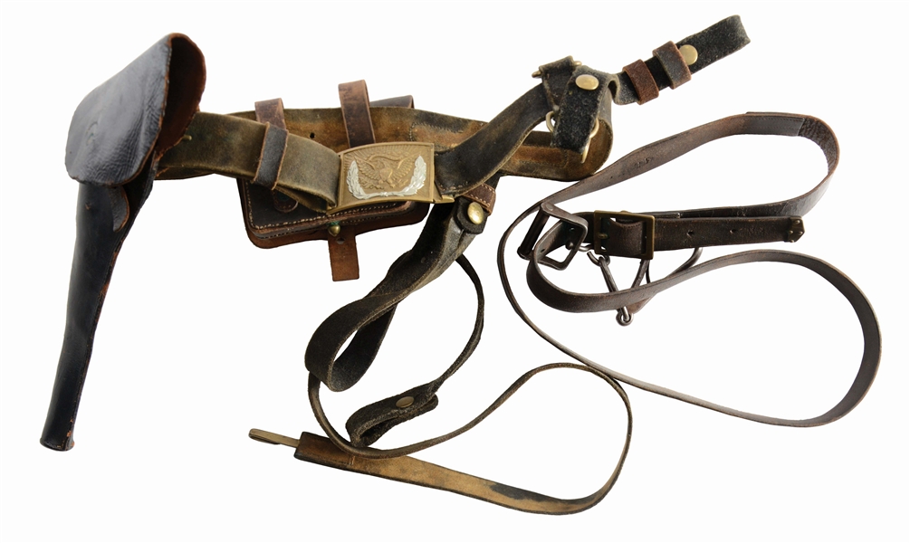 REGULATION 1851 BUFF LEATHER DRAGOON SABER BELT, HOLSTER, CARTRIDGE POUCH AND CARBINE SLING.